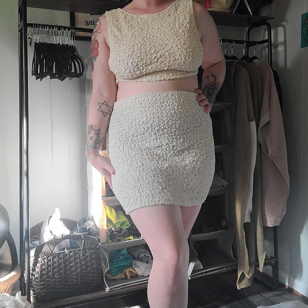 Free People XL Ruched White Skirt Set